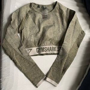 Gymshark Flex Long Sleeve Crop Top in Khaki/Sand.